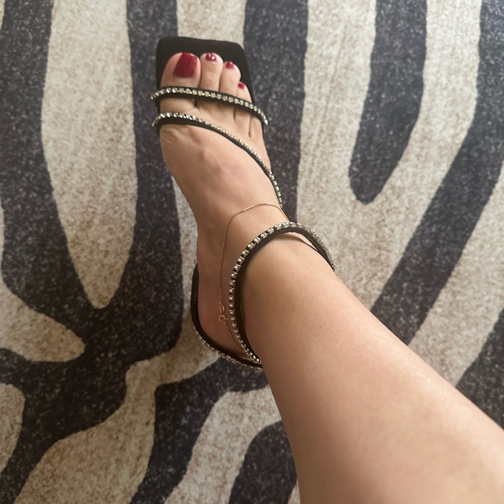 Bella Marie Black Rhinestone Strappy Heels